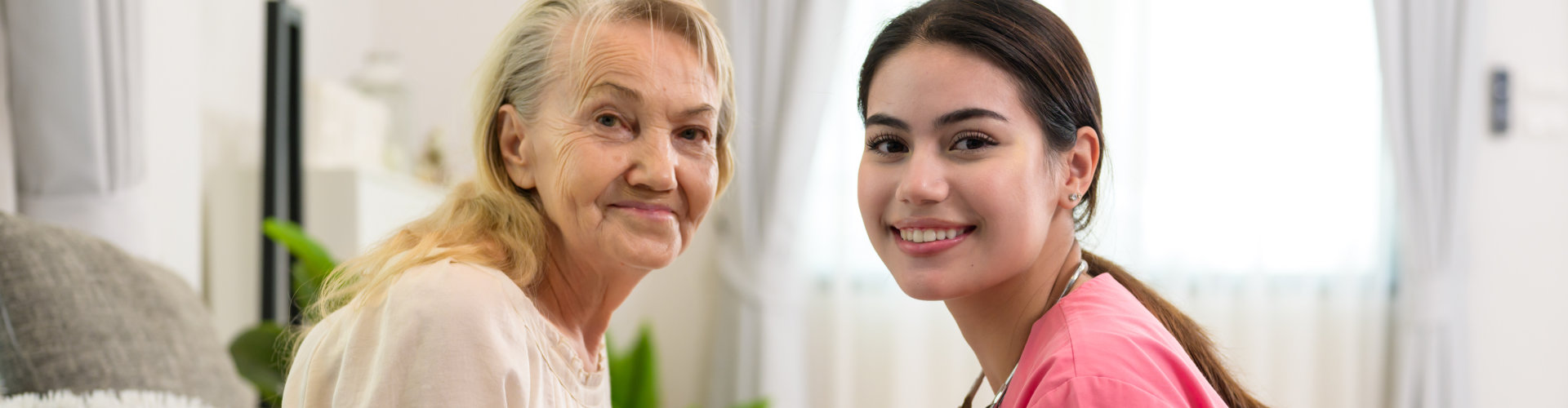 elderly and lady looking behind